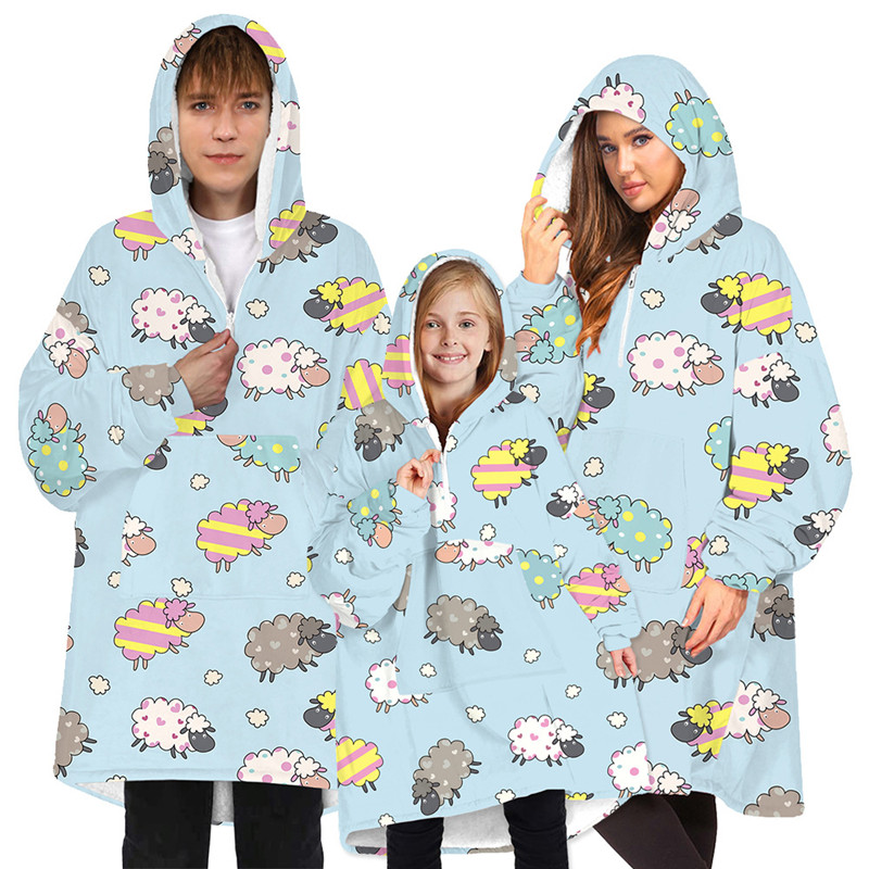 Factory produce cute cartoon print winter cotton hoodie blanket