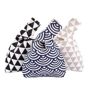 Eco Geometric Soft-loop Ladies Fashion Shopping <b>Handbag</b> Cotton <b>Small</b> Simple Wrist Knot Bag with Shoulder Strap - Product Image 1
