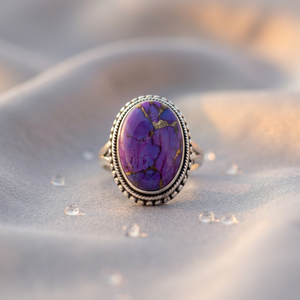 Anillo de Plata de Ley 925 con Ónix Púrpura Natural, Engaste en Bisel, Hecho a Mano, Ovalado, Estilo Vintage Boho, Unisex, Venta al Por Mayor - Product Image 1