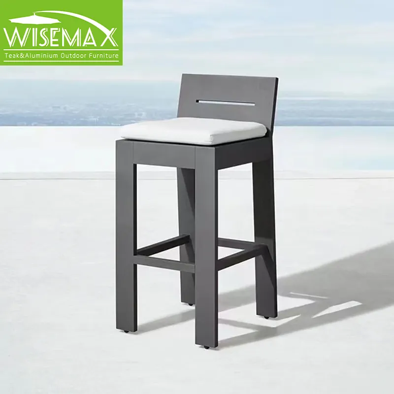 WISEMAX फर्नीचर विला आँगन के लिए फुटरेस्ट पूल साइड सिंगल कुर्सी के साथ अवकाश एल्यूमीनियम आउटडोर फर्नीचर बार टेबल कुर्सी सेट