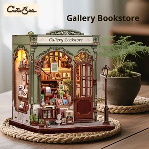 <span class=keywords><strong>CuteBee</strong></span> Nouvelle librairie-galerie, maison de campagne assemblée, modèle miniature créatif à assembler, ornements rétro, jouets en bois faits à la main, 14+ couleurs - Product Image 2