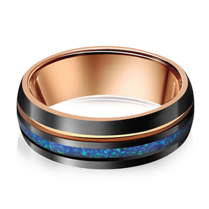 Tg <span class=keywords><strong>Tungsten</strong></span> nhẫn cho nam giới Womens Rose Gold Blue <span class=keywords><strong>Opal</strong></span> ban nhạc đám cưới thoải mái phù hợp với món quà trang sức - Product Image 2