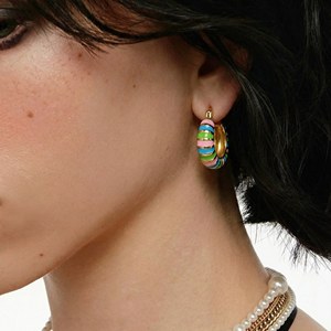 Orecchini a Cerchio Piccoli in Smalto Personalizzati, Colorati e alla Moda, <span class=keywords><strong>Stile</strong></span> Minimalista per Uso Quotidiano Femminile - Product Image 3