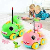 Jouet de voiture de dessin animé RC avec Dino Rider pour enfants Vert (27MHz) et rose (49MHz) Amusement intérieur/extérieur, musique et effets sonores Dino détachable