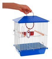 Cage de transport carrée en acier au carbone avec cadre en acier inoxydable, poignée de transport, anneau de suspension, bouteille d'eau, perchoir en bois, en plastique, populaire