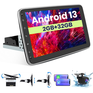 Autoradio Junsun 1 DIN avec écran tactile rotatif de 10 pouces pour universel avec caméra Stock US CarPlay Android <span class=keywords><strong>Auto</strong></span> Navigation GPS - Product Image 1