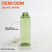 Botella Rectangular de PET Verde Claro Esmerilado de Lujo para Loción, con Bomba Blanca y Sellado Hermético, Envase para Gel de Ducha, ODM
