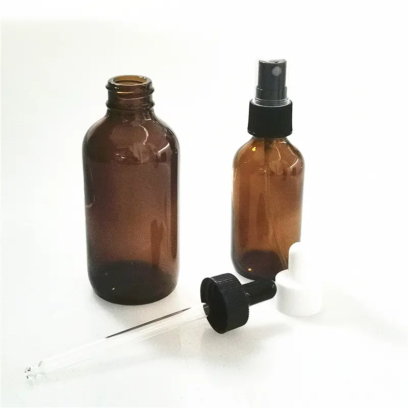Promocional oem âmbar 120 ml 4 oz óleo vidro boston garrafa redonda com conta-gotas para óleo de cabelo