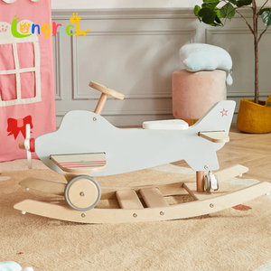 Cheval à bascule en bois massif moderne pour enfants, en forme d'avion, pour bébés et enfants de 0 à 7 ans - Product Image 4