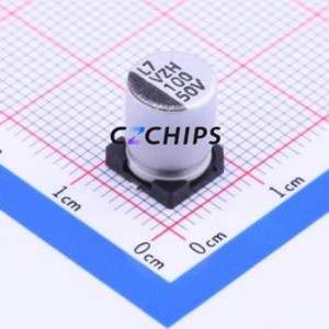 ตัวเก็บประจุแบบอิเล็กโทรไลต์อะลูมิเนียม SMD รุ่น VZH101M1HTR-0810L, ขนาด D8xL10 มม. 100uF 20% 50V 8 มม. - Product Image 1