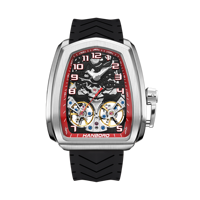 Montre automatique mécanique tonneau pour homme Hanboro, squelette de luxe, ruban de haute qualité, double roue volante, sport, étanche