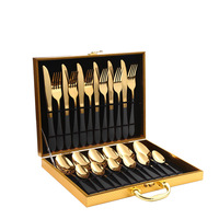 Ensemble de couverts de luxe haut de gamme en acier inoxydable 24 pièces, design moderne, argent et or, finition miroir, pour mariages