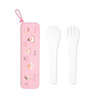 Ensemble cuillère et fourchette pour enfants sans BPA, motif dinosaure spatial, portable, avec boîte de rangement pour les repas en voyage des tout-petits