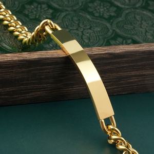 Bracelets personnalisés avec logo gravé, chaînes cubaines, breloques Miami, acier inoxydable plaqué or - Product Image 3