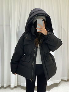 Phụ Nữ Mới Của Thiết Kế Cảm Giác Eo Trùm đầu Áo Khoác Giữa Chiều Dài Phong Cách Hàn Quốc Dày Vịt Trắng Không Thấm Nước Rắn Da Mùa Đông Mặc - Product Image 6