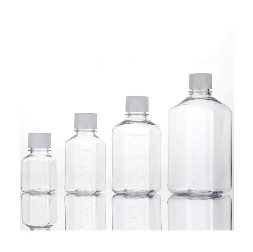 30/60/125/250/500/1000ml PET Square Chemical Laboratory Serum Media bottles