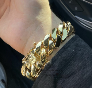 14K Gold Plating Miami Cuban Link Hip Hop 22MM 9.5" 250G <strong>Solid</strong> <strong>Silver</strong> 999 Cuban Link <strong>Bracelet</strong> - Product Image 5