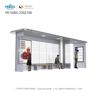 Abri de bus solaire durable, résistant aux inondations, structure en acier robuste, panneau mural en verre trempé, boîte à lumière LCD, éclairage LED