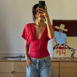 Haut sans manches à pois pour femme, coupe ajustée, dos nu, col en V sexy, tricoté, style streetwear - Product Image 3