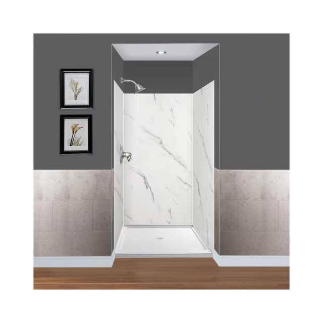 Wiselink Corians Solid Surface Frameless Shower Wall Panels Artificial Stone Exterior 3D Model Design for Hotel Bathroom Use