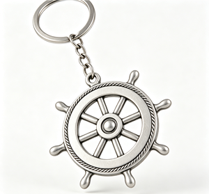 Silver <b>Ship</b> <b>Wheel</b> Metal Keychain Zinc Alloy Enamel Keyring Nautical Pendant Gift - Product Image 2