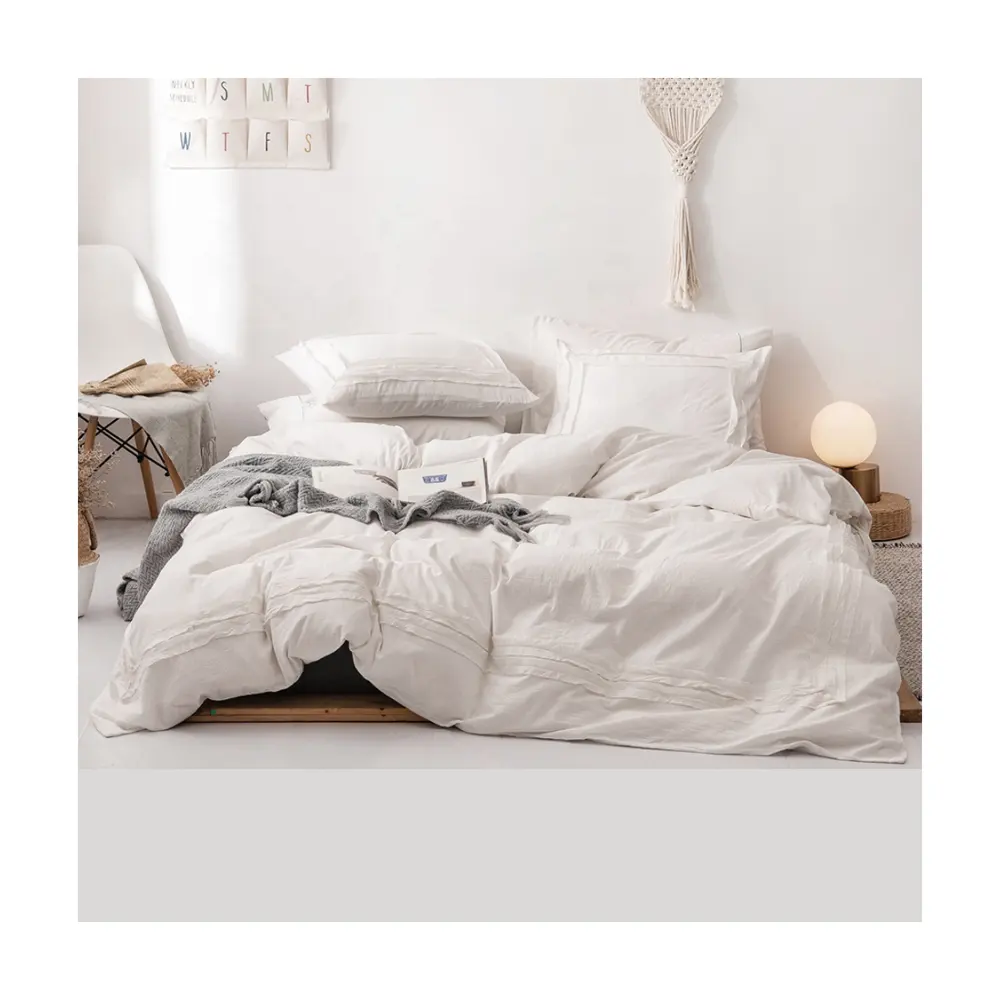 Conjunto de cama retrô branco de algodão, 3 peças, duvet capa de edredon tamanho king