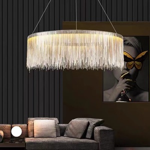 Customization Personality Modern Aluminum silver chain hanging light <b>tassel</b> <b>fringe</b> Chandelier - Product Image 4