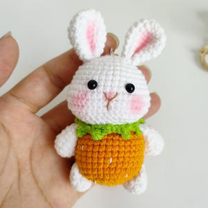 New <strong>Handmade</strong> <strong>Crochet</strong> Strawberry Carrot Bunny Plush Keychain Cute Rabbit Phone Charm <strong>Knitted</strong> Toy Gift - Product Image 2