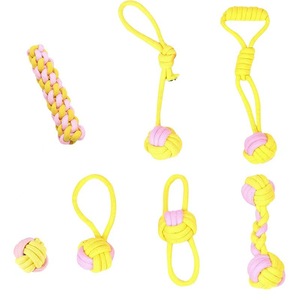 Pet Rope Toy Set Yellow Pink Cotton Teething Dog Chew Toy Ball Manual Simple Style Teeth Cleaning Cangnan Origin - Product Image 1