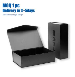 Kotak Kado Lipat Kardus Hitam Mewah dengan Logo Kustom, Kotak Kertas Magnetik Kaku dengan Tutup untuk Usaha Kecil - Product Image 1