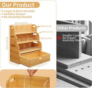 Organizador de Tazas de Café de Bambú, Contenedor de Almacenamiento de 3 Compartimentos para Sobres de Azúcar, Agitadores, Pajitas, Vasos de Papel, Estante de Escritorio - Product Image 2