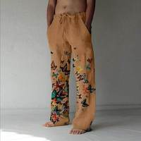 Pantalones Jogger de Pierna Recta con Estampado Gráfico de Mariposas y Logotipo Personalizado para Hombre, Estilo Streetwear, Lavado Ácido, con Efecto Acampanado