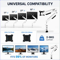 Bras de moniteur ergonomique pour poste de travail, bras simple à ressort, support de bureau réglable en hauteur pour moniteur de 17 à 32 pouces, noir