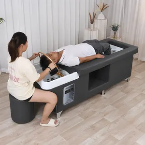 Mangkuk sampo meja pijat cuci rambut profesional, tempat tidur spa kepala panas terapi air pedikur tempat tidur sampo dengan pengukus