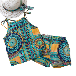 Ensemble de vêtements d'été pour filles Bear Leader, sans manches, style folk, avec short et chapeau - Product Image 1