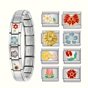 Pulsera de Acero Inoxidable con Dijes Italianos de Flores, Estilo Casual para Uso Diario, Joyería de Moda para Mujer, Regalo - Product Image 1