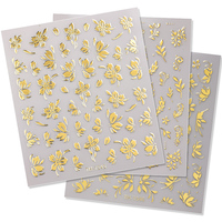 Autocollants Auto-Adhésifs Fleurs Printemps-Été Dorées pour Ongles, Fournitures et Accessoires de Décoration d'Ongles, Décalcomanies Florales pour Manucure Femme