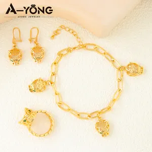 Ayong Fashion Animal Pendant Jewelry Set 18k Gold Filled Copper Waterproof Leopard Jewelry Sets For Women