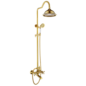 BUTERFLEOGE Luxury Antique Design Dual Wall Mounted Meter Shower <b>Set</b> Polished Brass Ceramic Rain Soft <b>Spray</b> Hotels Chrome BT-S18 - Product Image 1