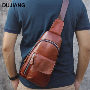 Dujiang Genuine Leather Chest <b>Bag</b> Men's Crossbody Multifunctional Outdoor Casual <b>Bag</b> Dark Brown Spring 2023 - Product Image 1