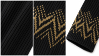 Ensemble Abaya 3 Pièces Personnalisé ODM pour Femme, Noir et Or, Tricot Fair Isle, Col Roulé, Pantalon Palazzo, Mode Modeste, Vente en Gros OEM Golfe