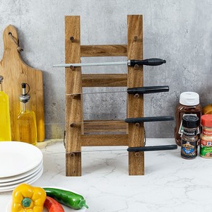 Portacuchillos de madera de 5 niveles para almacenamiento en escritorio, para cuchillos de cocina, cuchillos para frutas, estilo simple, color quemado. - Product Image 3