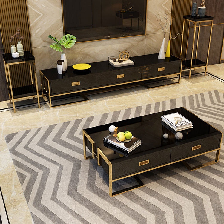 Современный модный недорогой Золотой журнальный столик черного цвета из нержавеющей стали, подставка для телевизора для домашней мебели