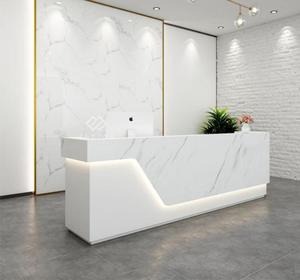 Chất lượng hàng đầu tùy chỉnh màu trắng bóng đá cẩm thạch nhân tạo Nail Salon corian bàn tiếp tân - Product Image 3