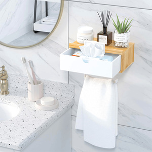 Estante de Baño de Bambú Rectangular para Montar en la Pared, Marca Ruichang, con Espacio para Guardar Pañuelos, Duradero - Product Image 1