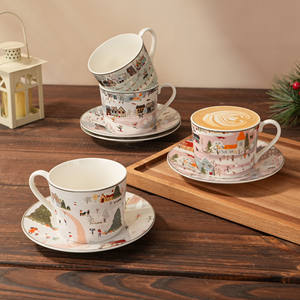 Juego de Tazas y Platos de Porcelana de Hueso de 220 ml, Diseño de Dibujos Animados, Ecológico, Portátil, para Café, Espresso y Té, Venta al por Mayor, <span class=keywords><strong>HEMERA</strong></span> Winter, OEM, ODM - Product Image 1