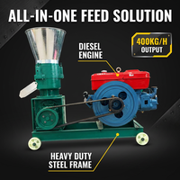 Machine à granulés d'aliments pour animaux de ferme/élevage à moteur diesel haute productivité, compatible soja, capacité 200 kg/h, garantie 1 an