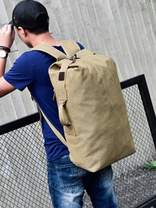 Fashion <strong>Rucksack</strong> Carry on Bag Travel Large Capacity Round Bucket Duffel Vintage Tactical Luggage Canvas Backpack for Men <strong>Women</strong> - Product Image 5