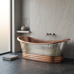 Baignoire autoportante ovale en cuivre, baignoire de trempage décorative pour salle de bain et spa - Indian Home Crafts - Product Image 1