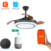Ventilateur de plafond rétractable à LED 3 couleurs à intensité variable avec télécommande, pales invisibles en métal et plastique ABS, pour maison et bureau